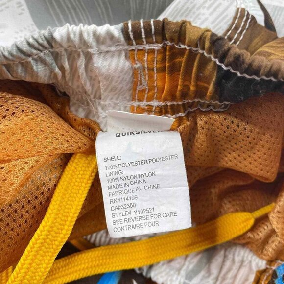 Quiksilver Board Swim Trunk Shorts Mens Small Grey Yellow Hawaiian Tropical - Picture 4 of 10
